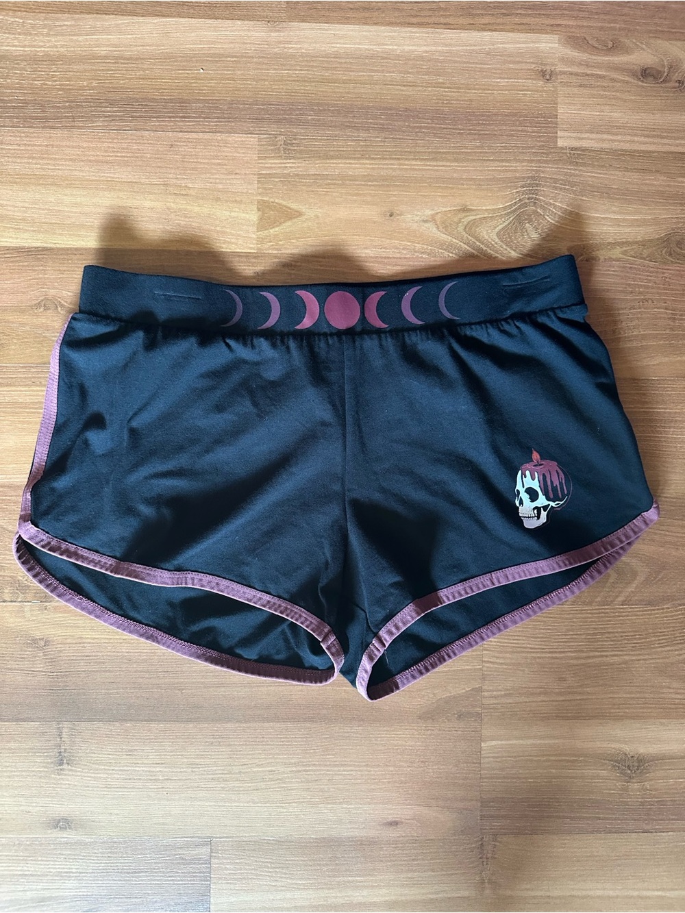Hot Topic Black Athletic Shorts with Purple Trim & Moon Phase Waist